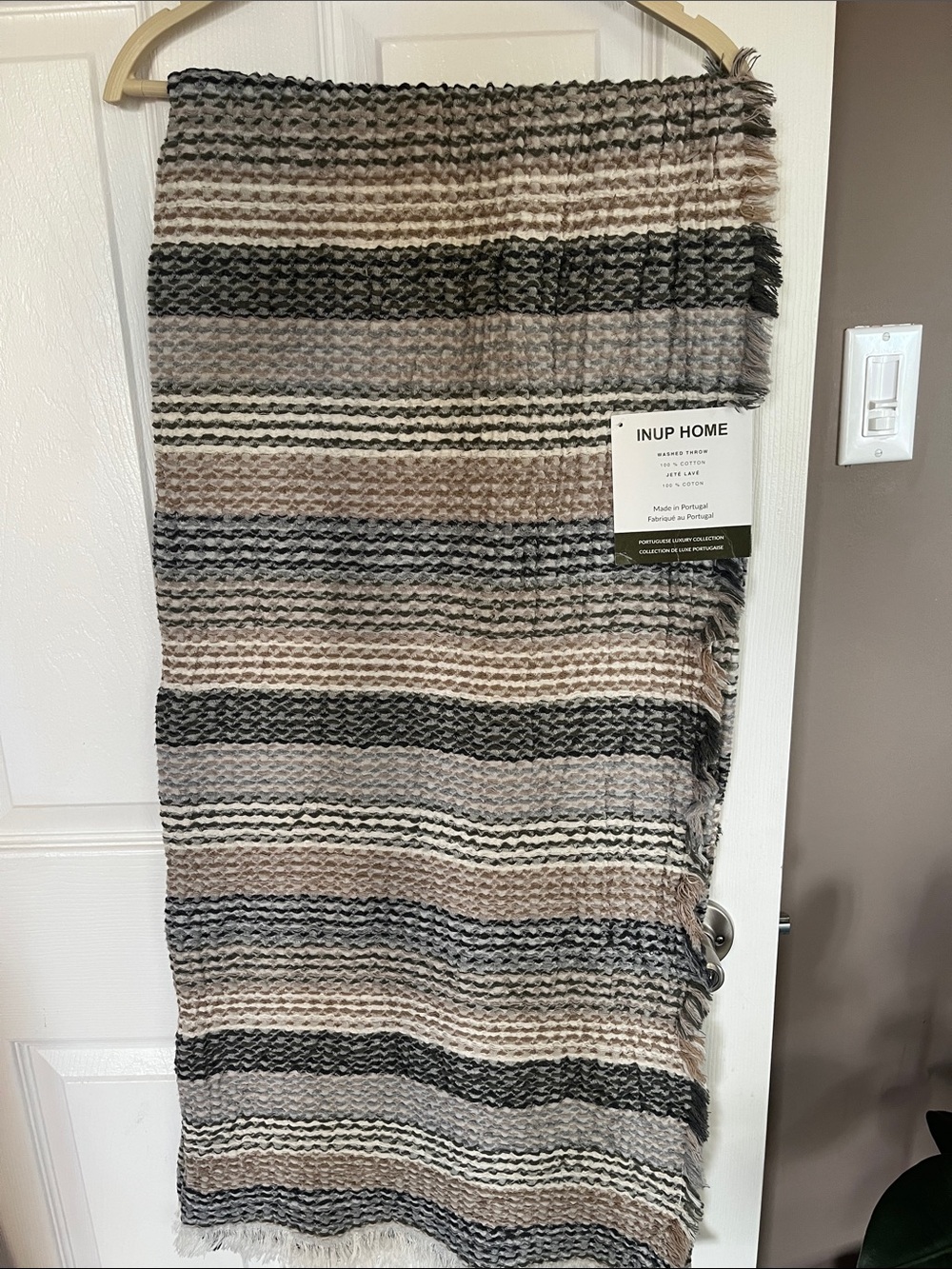 INUP HOME Striped Waffle-Texture Throw - Beige, Gray & Brown
